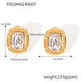 Elegant gold titanium steel earrings with large rectangular glass stones, model F052MA240607 - Gold Earrings