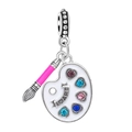 Silver artist palette charm with colorful crystals and I Love Art engraving on white - Art Palette