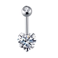 Silver stainless steel belly ring featuring a sparkling round and heart-shaped zircon - Silver/Heart Zircon Paved
