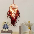 Red and black double ring dream catcher with T-Rex pattern and warm LED lighting - Red Dinosaur (With Light)