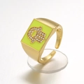 Anello aperto mano di Fatima dorato con smalto verde lime e cristalli, design regolabile - Aperto Regolabile / Giallo
