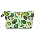Detail of waterproof 3D avocado print makeup bag with black zipper and side handle - Avocado Illustration