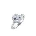 Klassischer S925 Sterlingsilber Ring mit rechteckigem Zirkonia in Halo-Fassung - Silber / US-Größe 8