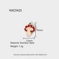 Detailed size specifications for red mushroom pendant in stainless steel with measurements - NXC042S-Red Mushroom (Silver Base)