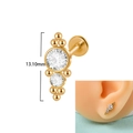 Golden internally threaded labret stud with brilliant white cubic zirconia cluster - Black Grid Rose
