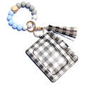 Silicone bead key ring bracelet with brown plaid tassel and card holder wallet set - Black and White Plaid
