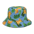 Dettaglio cappello alla pescatora celeste con stampa banane gialle e tesa con cuciture - M (56-58cm) / Blu