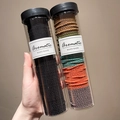 Two cans of durable high-elastic hair ties in black and mixed multi-color woven styles - Black + Forest Series (200 Pcs/Can)