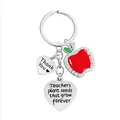 Silver teacher appreciation keychain with red enamel apple and engraved heart charms - XPX002 Keychain Silver (Teachers plant seeds)