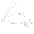 Set gioielli croce in acciaio inossidabile argento con intarsio in conchiglia - Set Colore Acciaio (KS200620-KFC)
