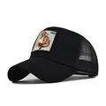 Detail of embroidered fox patch on breathable black mesh trucker baseball cap - Adjustable / Black-Fox Embroidery (38)