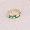 Detail of green enamel evil eye ring with gold metal finish and adjustable open band - Green Enamel Evil Eye Style (6#)