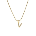 Classic 18k gold plated brass necklace with sparkling zircon letter V pendant and snake chain - Letter V