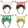2027 New Year headband set with glitter stars and tinsel in four festive colors - 2027 Number Style Mixed Color Set