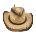 Western style straw cowboy hat featuring two-tone brown gradient and wide brim - One Size / Beige (3)