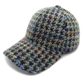 Hounds-tooth fuzzy baseball cap in multi-color mohair blend for a stylish autumn look - M (56-58cm) / Blue