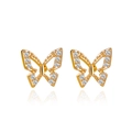 Boucles d'oreilles papillon dorées avec double rangée de zircons brillants - Polished Zircon Gold