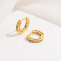 Detail of S925 sterling silver gold earrings with colorful zircons and heart cut-outs - Gold Colored Zirconia Hollow Heart