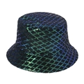 Macro shot of gradient sequins in a diamond pattern on the fabric of the bucket hat - Diamond-Blue