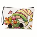 Borsa per trucco impermeabile con stampe di gnomi e tulipani colorati su tela bianca - Gnomo e Tulipano (Con Cinturino)