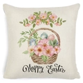 Easter pillow cover with watercolor flower basket and Happy Easter text on linen - Zl2002064-24 / 45*45cm Cover Only