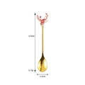 Golden Christmas dessert spoon with reindeer handle ornament and product dimensions - 410 Gold Spoon - Reindeer