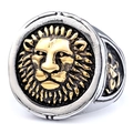 Anello testa di leone retrò in argento e oro con dettagli intricati della criniera - US 7 / Bicolore Argento e Oro (16305)