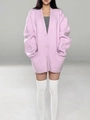 Loose pink knit cardigan sweater with V-neck and buttons for a sweet casual look - One Size / Pink