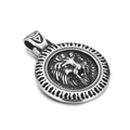 Silver vintage lion head pendant necklace in titanium steel with embossed sunburst pattern - Silver Pendant (Pendant Only) (KP109209-MI)