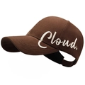Brown open back sun hat for ponytails with white Cloud embroidery and cotton finish - Coffee