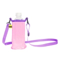 Pink mesh water bottle carrier with purple straps and adjustable hanging hook - Pink with Purple Strap Cup Holder