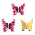 Pink and purple gradient butterfly charms in gold finish with sparkling rhinestones - No.5 Butterfly / 24x25mm / Rose Red