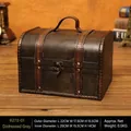 Vintage grey wooden storage box with rustic metal lock and classic handle design - Double Leather Strap Handle - Distressed Gray