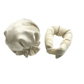Set cuffia da notte e cuscino cervicale in seta beige per ricci senza calore - Bianco Sporco