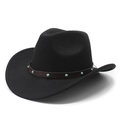 Classic black Western cowboy hat with turquoise studded brown leather band and curved brim - M (56-59cm) / Black