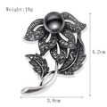 Vintage silver flower brooch with black pearl and rhinestones 4.2x3.8cm - Hollow Floral (xz4141)