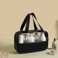 Black rectangular waterproof toiletry bag with transparent PVC window and handle - Medium (Double Handles) / Black