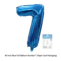40 inch blue number 7 foil balloon with retail card packaging and straw for parties - Number 7 / 40 Inch / Blue