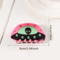 Pink UFO alien hair claw clip in acrylic with green alien detail and size marks - Pink Black and Green