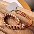 Adjustable paracord phone wrist strap in brown and beige weave for outdoor activities - Short [Brown & Khaki] Adjustable Braided Lanyard + Gray Patch