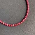 Handmade beaded necklace with rose red marble texture beads and golden accents - Size 11