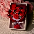 Red soap rose bouquet in gift box with white ribbon for Valentine's Day gift - 7 Red Roses (3076-1)