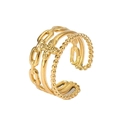 Detailed close-up of 18k gold-plated layered ring with clover and star motifs - Multi-layer Clover Chain Open Ring / Gold
