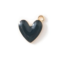 Glossy black heart pendant with golden metal edges and hanging loop for DIY jewelry - Black Gold Plated