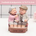 Zakka style resin elder couple figurine showing old grandparents soaking feet together - 1041-7 Washing Feet