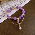 Bracelet élégant en perles de jade violet, accents dorés et perle baroque - Style Pendentif Style Jade Violet