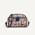 Borsa a tracolla in tela blu navy con motivo jacquard di orsi e finiture in pelle - Blu