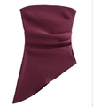 Burgundy asymmetrical ruched bandeau top with a sharp pointed hemline for women - S / Burgundy