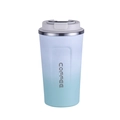 Portable stainless steel coffee cup with white to teal gradient and push-button lid - Smart Lid Gradient White