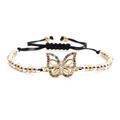 Pulsera de mariposa con circonitas, cuentas tricolores y cordón negro ajustable - Estilo de Cuentas de Metal de Triple Color / Mariposa + Cadena de Cuentas de Colores Mezclados